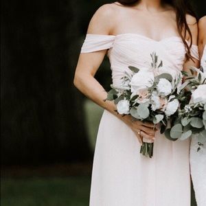 Levkoff off the shoulder chiffon a-line gown for women